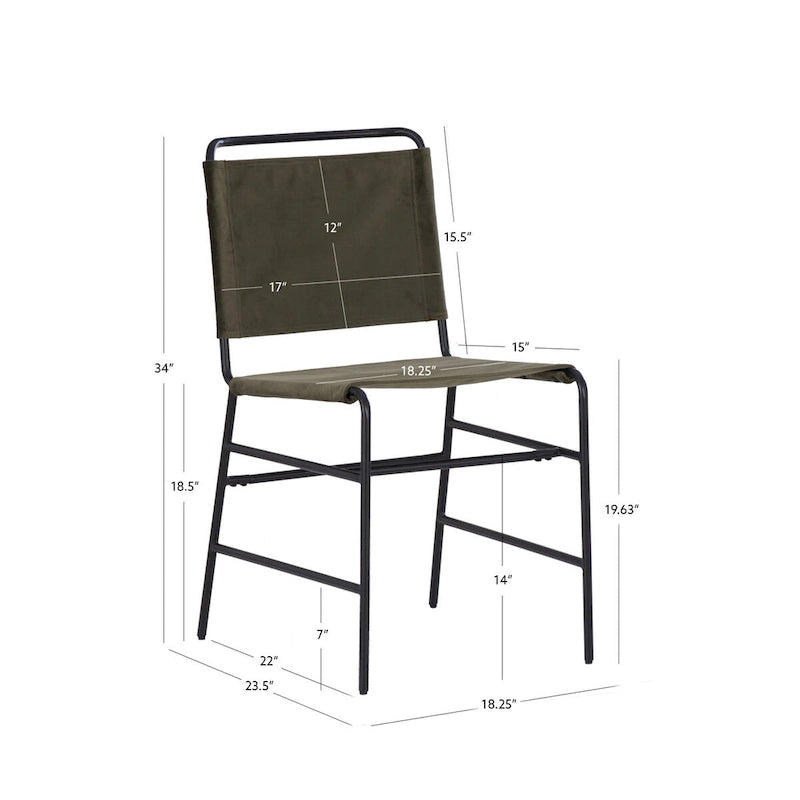 Chaise de salle à manger industrielle en acier poncé et tissu
