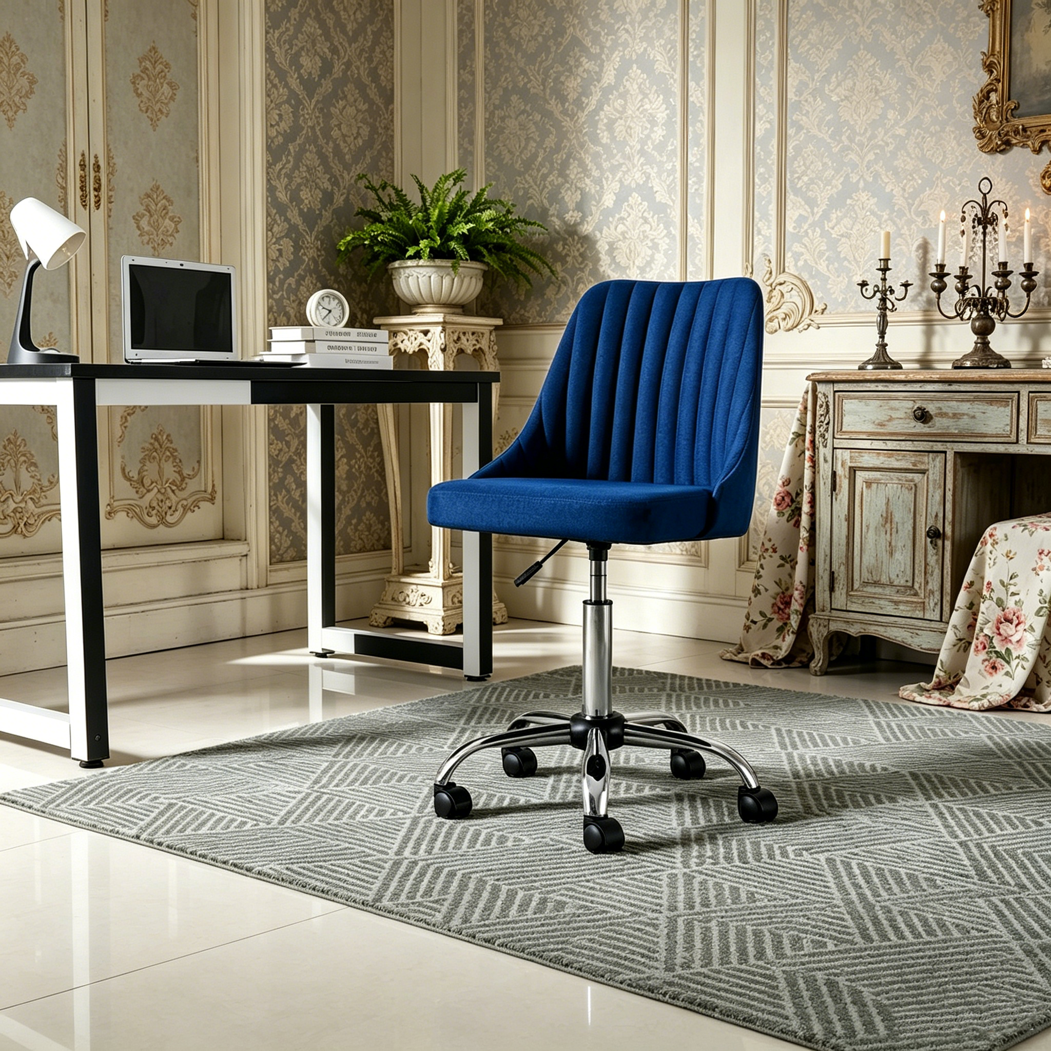Chaise de bureau en tissu avec piètement chromé