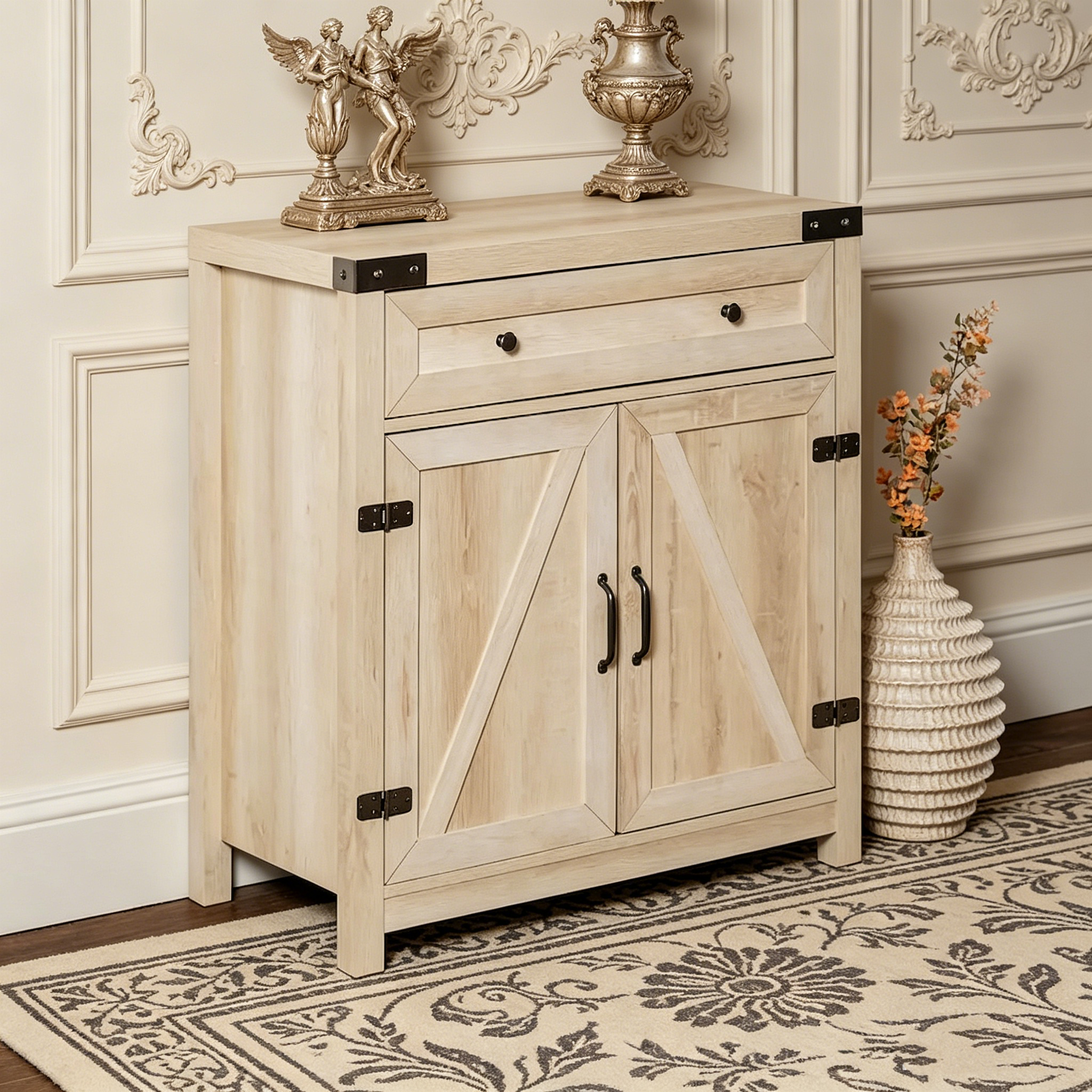 Meuble d'appoint rustique avec porte de grange