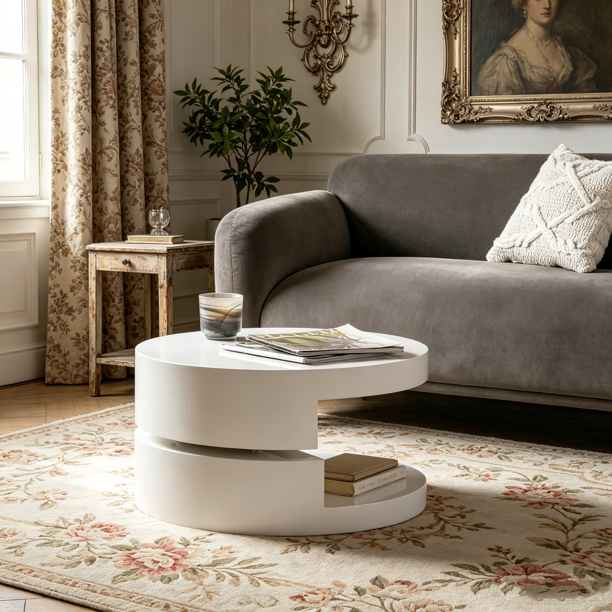 Petite table basse circulaire rotative Mod