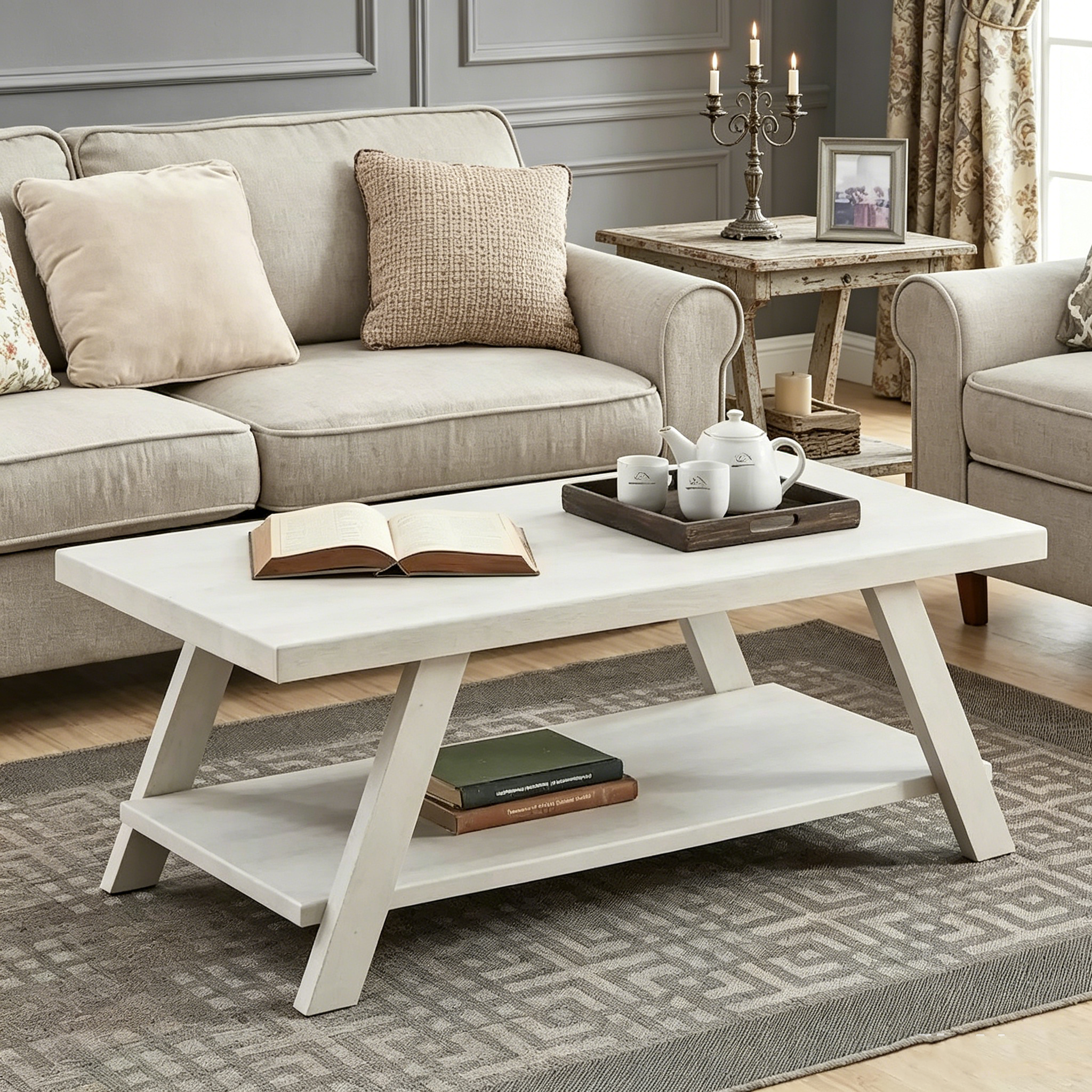 Table basse contemporaine en bois répliqué avec étagère