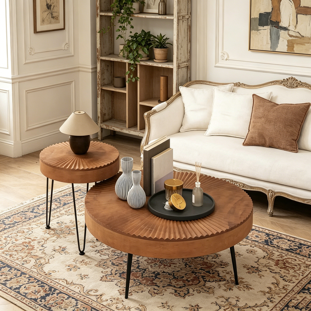 Table basse ronde de style rustique