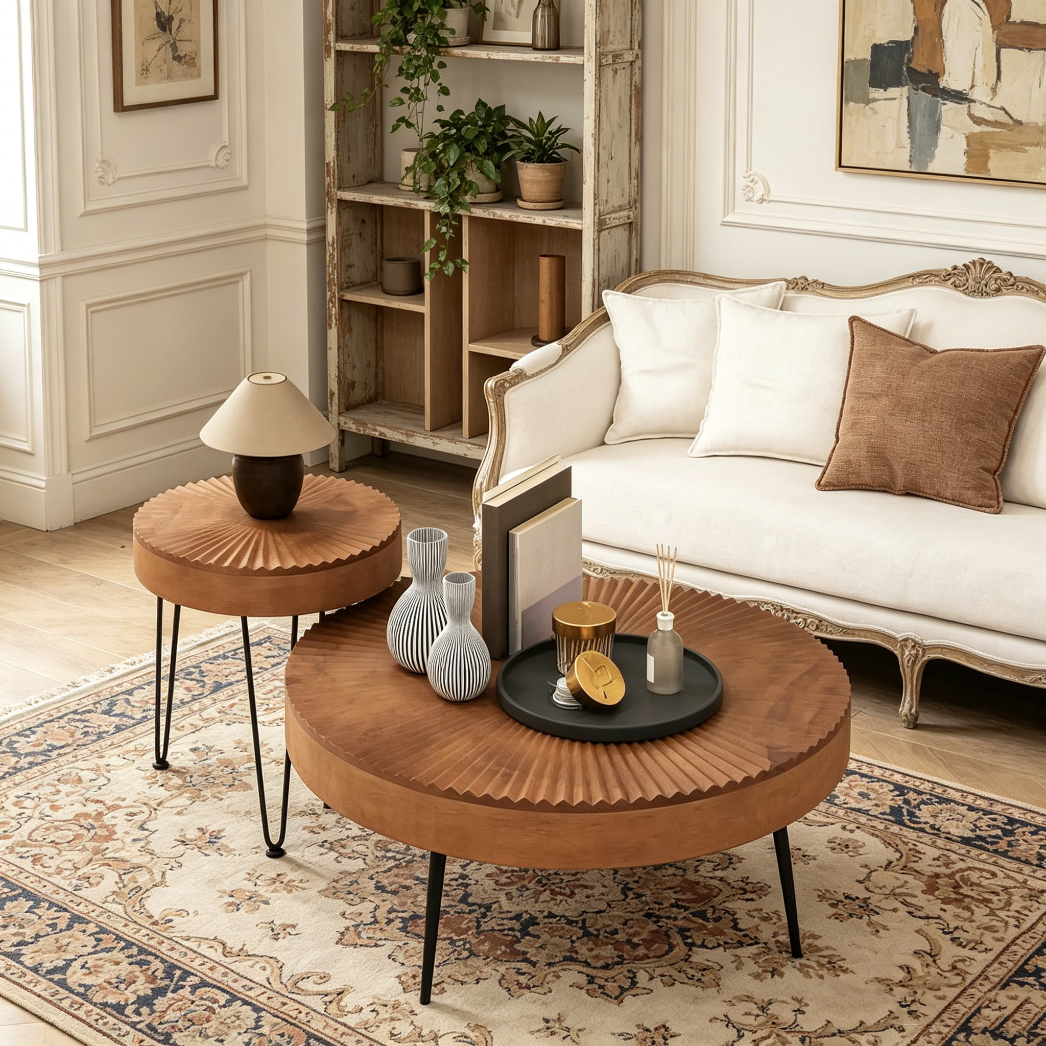 Table basse ronde de style rustique